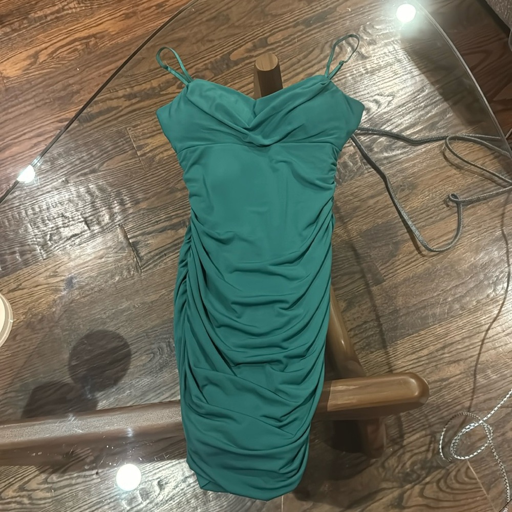 Green ruched bodycon mini dress